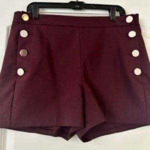 High Waisted Button Sailor Midi Short Burgundy  SKU: 19996844 size 14